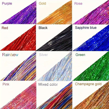 Beautiful Wig Clips Cross-Border Laser Golden Thread 18pcs Set Tinsel Hair Colorful Shiny Golden and Silvery Thread Gift Box BB Clips Single Card Hair Extensions Christmas Gift