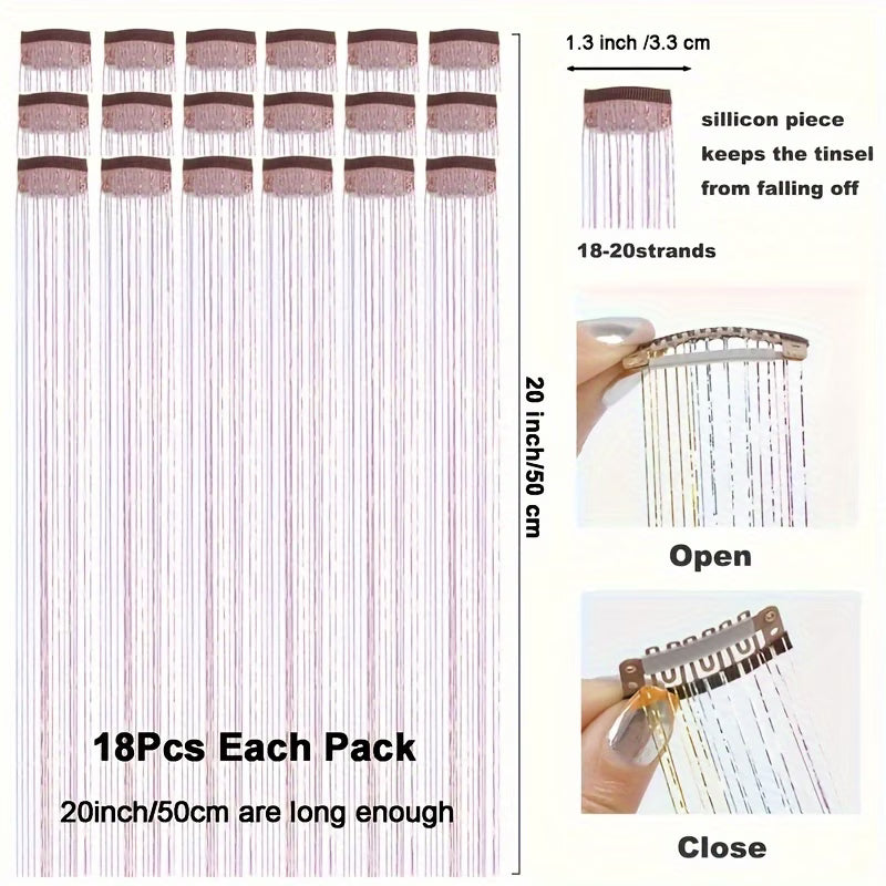 Beautiful Wig Clips Cross-Border Laser Golden Thread 18pcs Set Tinsel Hair Colorful Shiny Golden and Silvery Thread Gift Box BB Clips Single Card Hair Extensions Christmas Gift