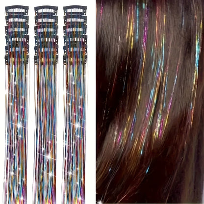 Beautiful Wig Clips Cross-Border Laser Golden Thread 18pcs Set Tinsel Hair Colorful Shiny Golden and Silvery Thread Gift Box BB Clips Single Card Hair Extensions Christmas Gift