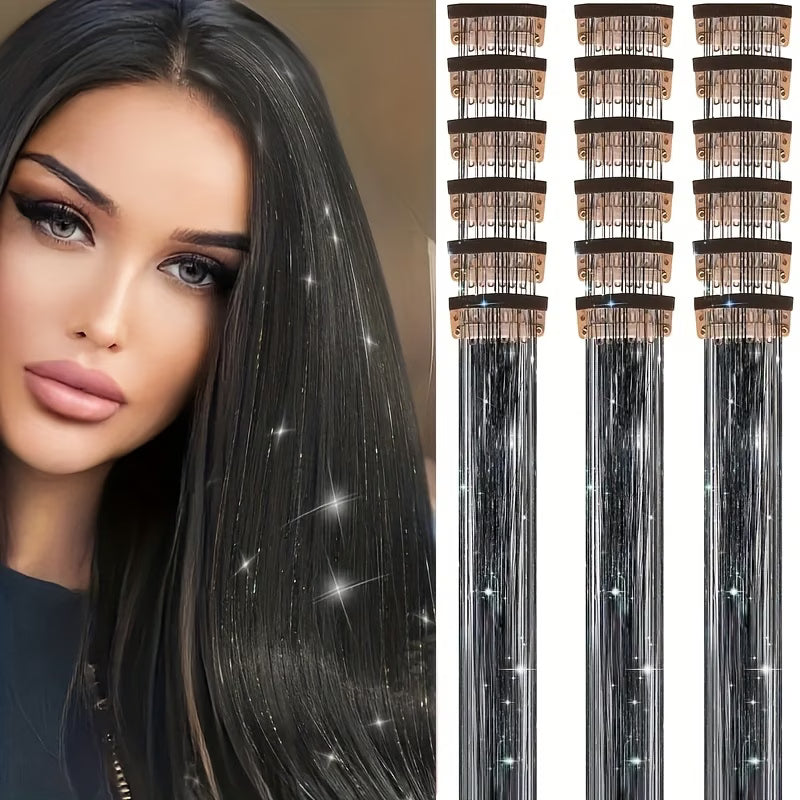 Beautiful Wig Clips Cross-Border Laser Golden Thread 18pcs Set Tinsel Hair Colorful Shiny Golden and Silvery Thread Gift Box BB Clips Single Card Hair Extensions Christmas Gift